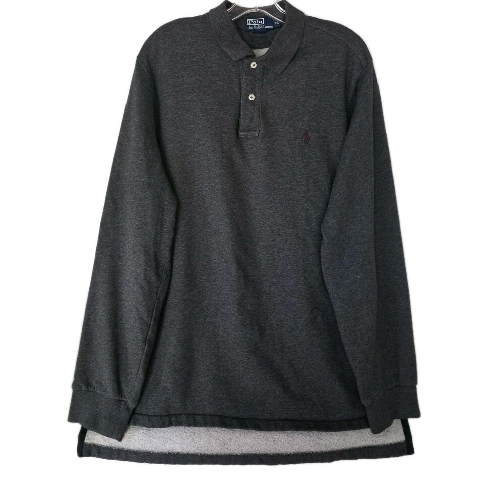 Mens Ralph Lauren POLO Collared Half-Button Sweatshirt Pullover Grey Charcoal XL